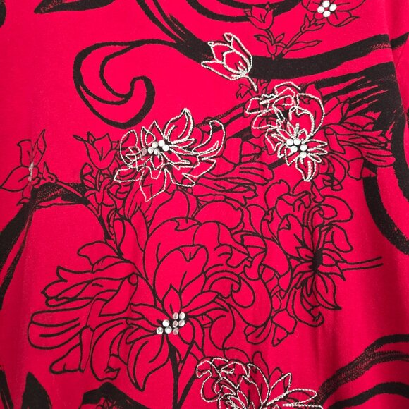 CJ BANKS Red & Black Jewelled 3/4 sleeve Top 2X - Picture 2 of 4